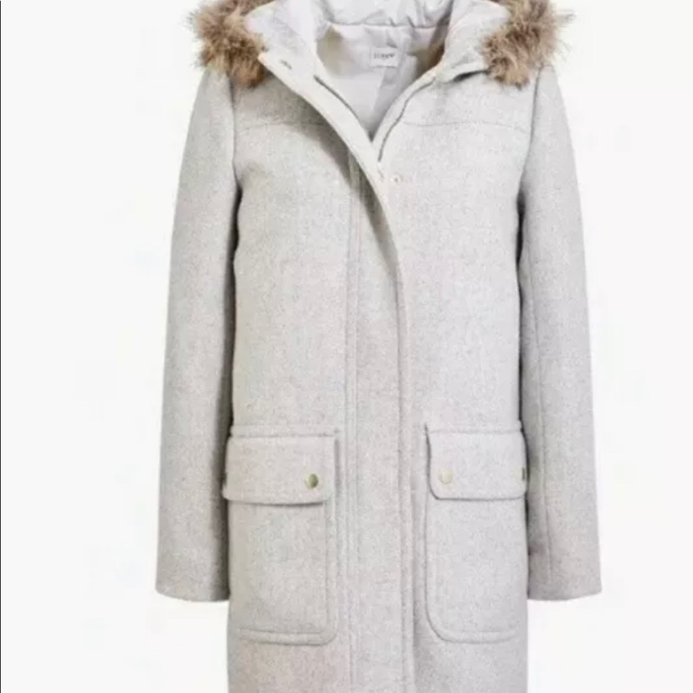NWT JCrew Vail Parka with Faux Fur Size 4, Grey